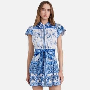 Alice + Olivia Blue and White Patterned Mini Dress